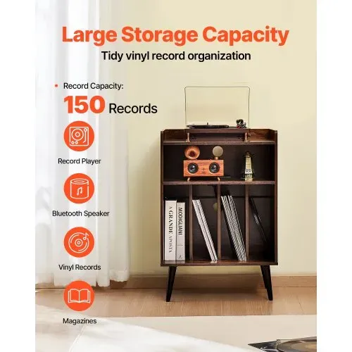 VEVOR Schallplattenaufbewahrung 3-stufiger Plattenspielerständer für bis zu 150 Alben, hölzerner Aufbewahrungsschrank für Vinyl-Schallplatten mit Ausstellungsregal für Schlafzimmer Wohnzimmer VEVOR Schallplattenaufbewahrung 3-stufiger Plattenspielerständer für bis zu 150 Alben, hölzerner Aufbewahrungsschrank für Vinyl-Schallplatten mit Ausstellungsregal für Schlafzimmer Wohnzimmer