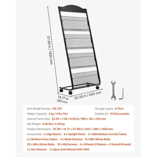 VEVOR faltbarer Prospektständer Zeitschriftenständer mit 4 Taschen, rollbarer Literaturständer Kataloghalter Schrägsteller, Buchständer Bodenaufsteller für Messe, Büroshows, Ausstellung – Bild 6
