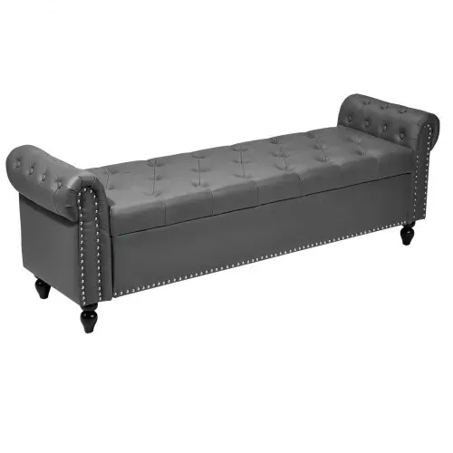 VEVOR Sitzbank Ottomane (460 x 1660 x 560 mm) aus PU-Leder mit Holzbeinen & Stauraum & Knopfheftung & gerollten Armlehnen, Schuhbank mit 300 kg Tragkraft, Bettbank Schlafzimmerbank Grau – Bild 9