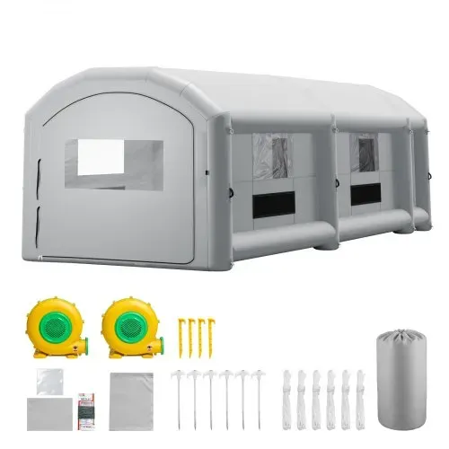 VEVOR Aufblasbare Lackierkabine 12x5x4 m Spritzkabine Lackierzelt Grau, mit 950-W- & 1100-W-Gebläsen Aktivkohlefiltration Umkleidebereich PVC-Fenster für Schwere Pickups & Transporter Tragbar – Bild 8