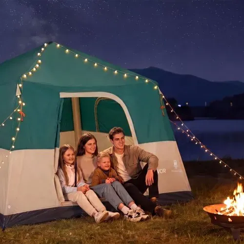 VEVOR Campingzelt 6 Personen, Aufblasbares Familienzelt mit Wiederaufladbarer Pumpe, TPU-Luftschlauch & 4 Netzfenstern, Kabinenzelt mit Tragetasche für Familien-Camping & Wandern, Grün – Bild 7