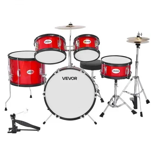 VEVOR Schlagzeug Set, 5-teilig, Drum Kit für Anfänger, inkl. Basstrommel, Snare, Tomtoms, Standtom, Crash-Becken, Hi-Hat mit Ständer, Musik-Lern-Instrumentenset, für Kinder von 6–13 Jahren (rot) – Bild 10