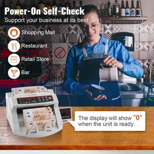VEVOR FJ0288 Geldzählmaschine Weiß mit Echtheitprüfung, Banknotenzähler 1000 Stück/min mit UV- und MG-Systemen, 7 kg mit LED-Bildschirm für Euro, Dollar, Pfund (26 x 23,5 x 17 cm) – Bild 5