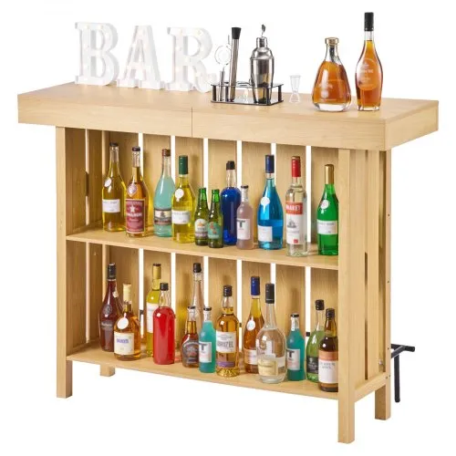VEVOR Hausbar mit 3 Ebenen, Bartresen aus Holzwerkstoff mit Fußstütze & Flaschenöffner-Halter, Moderne Bartheke mit viel Stauraum für Wohnzimmer & Keller, Belastbar bis 81,6 kg, 1400 x 398 x 1055 mm VEVOR Hausbar mit 3 Ebenen, Bartresen aus Holzwerkstoff mit Fußstütze & Flaschenöffner-Halter, Moderne Bartheke mit viel Stauraum für Wohnzimmer & Keller, Belastbar bis 81,6 kg, 1400 x 398 x 1055 mm