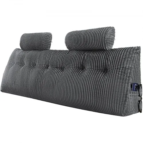 VEVOR Kopfteilkissen Keilkopfteilkissen Keilkissen (King Size) mit 2 Seitentaschen & 2 Kopfstützen, Bettkeilkissen mit waschbarem Flanelltuch, zum Lesen Spielen Arbeiten Grau (1920 x 205 x 530 mm) VEVOR Kopfteilkissen Keilkopfteilkissen Keilkissen (King Size) mit 2 Seitentaschen & 2 Kopfstützen, Bettkeilkissen mit waschbarem Flanelltuch, zum Lesen Spielen Arbeiten Grau (1920 x 205 x 530 mm)