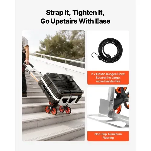 VEVOR Treppensackkarre Klappbar, Sackkarre 150 kg Tragkraft, Treppensteiger aus Aluminiumlegierung mit Teleskopgriff, 6 Rädern & 2 Spanngurten, Stapelkarre für Haushalt, Einkauf & Lager – Bild 4