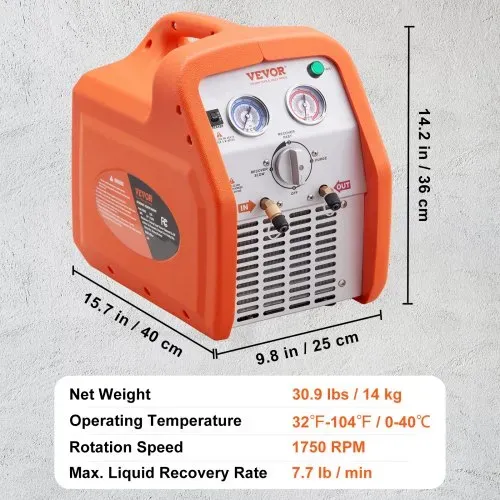 VEVOR Zwei-Zylinder Kältemittelabsauggerät Kältemittel Absaugstation 1 Ps Kältemittel Absauggerät Kältemittelrückgewinnungsmaschine 220-240 V 3,49 kg/min – Bild 6