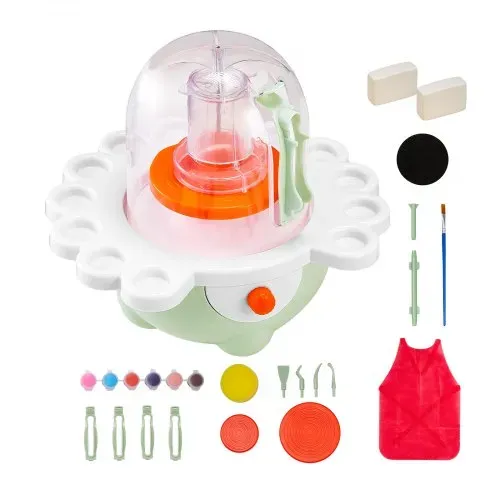 VEVOR Mini Töpferscheibe Maschine mit 50 / 80 mm Drehteller & einstellbarer Geschwindigkeit, elektrische Tonscheibe für Anfänger, komplettes Töpferset mit Ton-Bildhauerwerkzeugen, DIY grün – Bild 10