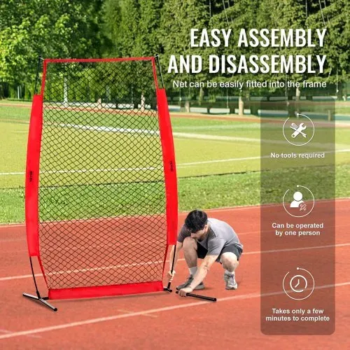 VEVOR I-Typ für Schlägerkäfig 1400 x 1065 x 2180 mm Baseball- und Softball-Sicherheitsschirm Körperschutz Tragbarer Schlagschirm mit Tragetasche & Bodenpfählen, Outdoor Baseball-Pitching-Netz Rot – Bild 5