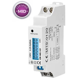 1-phasiger Stromzähler, 40A, MID, Impulsausgang, 1 Modul, DIN TH-35mm 1-phasiger Stromzähler, 40A, MID, Impulsausgang, 1 Modul, DIN TH-35mm