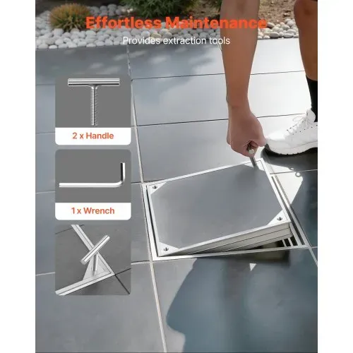 VEVOR Schachtabdeckung mit Rahmen 40 x 40 cm, Unsichtbarer Schachtdeckel Auspflasterbarer Klärgrubendeckel aus Aluminiumlegierung für Integrierten Abflusskanal auf Gehwegen in Gärten auf Terrasse – Bild 4