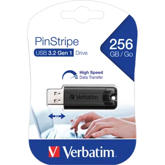 USB 3.2 Stick Verbatim, 256GB Speicher, PinStripe, Typ-A, Schiebemechanismus USB 3.2 Stick Verbatim, 256GB Speicher, PinStripe, Typ-A, Schiebemechanismus