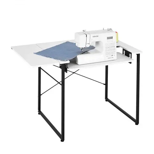 VEVOR Nähtisch Nähmaschinentisch mit klappbarer Tischplatte & verstellbarer Ablage & Stahlbeinen, Mehrzwecktisch Computertisch für Zuhause Modestudio Kunststudio Bildungseinrichtung, Weiß – Bild 9