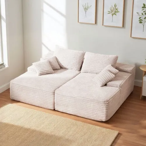 VEVOR übergroße Doppel-Chaiselonguen (210 cm) Cord-Sofa, gemütliches Zweiersofa mit tiefer Sitzfläche & weichen Kissen & Dekokissen für Wohnzimmer und Schlafzimmer, Schlafsofa 2 Personen Beige VEVOR übergroße Doppel-Chaiselonguen (210 cm) Cord-Sofa, gemütliches Zweiersofa mit tiefer Sitzfläche & weichen Kissen & Dekokissen für Wohnzimmer und Schlafzimmer, Schlafsofa 2 Personen Beige