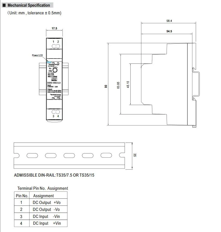 MEAN WELL Netzteil - 5V/3A IN: 9~36VDC -> OUT: 5V DC/DC-Wandler MEAN WELL Hutschiene – Bild 2