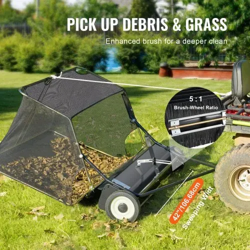 VEVOR 42-Zoll-Rasenkehrmaschine zum Hinterherziehen, 12 Kubikfuß große Graskehrmaschine zum Hinterherziehen, robuster Laub- und Grassammler mit Kippseil-Design, einstellbare Kehrhöhe zum Aufsammeln von Abfall und Gras – Bild 4