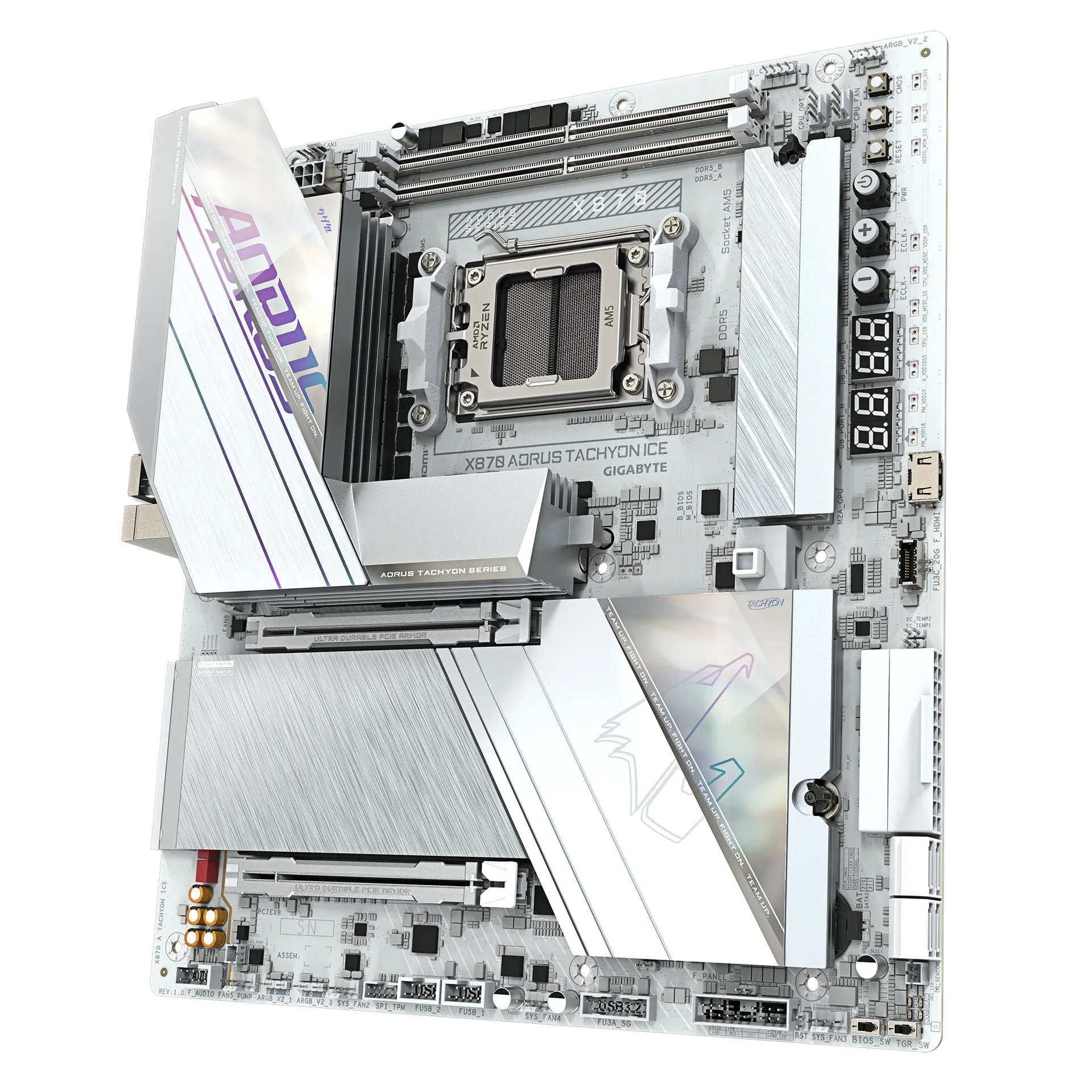 GIGABYTE X870 AORUS TACHYON ICE Mainboard – Unterstützt AMD Ryzen 9000 CPUs, digitale 18+2+2 Phasen VRM, bis zu 9600 MHz DDR5 (OC), 1 x PCIe 5.0 + 2 x PCIe 4.0, Wi-Fi 7, 5 GbE LAN, USB 4 – Bild 4