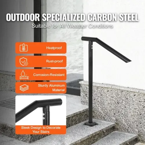 VEVOR Treppengeländer Stahl 102x71,3 cm Handlauf für 1 bis 3 Stufen Treppen Geländer 150 kg Traglast Eingangsgeländer formschön Handlauf Außen Rohrdicke 2 mm Schwarz Ideal für Outdoor-Garten Hinterhof – Bild 2