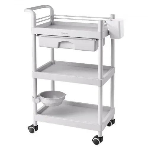 VEVOR Medizinwagen 50 kg Laborwagen Medizinischer Servicewagen 60x34x88 cm, Transportwagen für Klinik Krankenhaus Schönheitssalon Labor, Kosmetikwagen mit Ablageflächen, Schublade, Rollen, PP-Material – Bild 8
