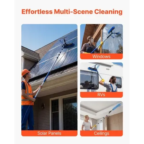 VEVOR 2-in-1 Teleskop Waschbürste für Solarpanel, Photovoltaik Reiniger Set mit 1,8-7,9m Alu-Teleskop 20m Wasseranschluss Abzieher Seifenspender, Reinigungsbürste für Solaranlage Fenster Terrassendach – Bild 6