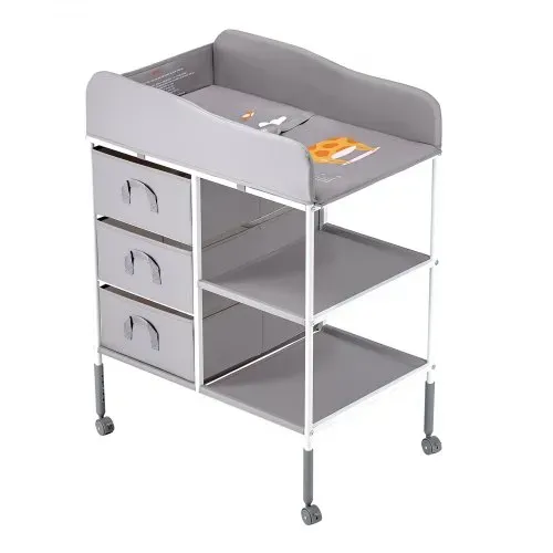 VEVOR Wickeltisch tragbare Wickelstation mit 3 Stoffschubladen & feststellbaren Rädern, höhenverstellbarer multifunktionaler Baby-Wickelkombi mit Aufbewahrungs-Organizer fürs Kinderzimmer Grau – Bild 10