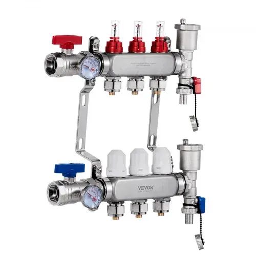 VEVOR 3-Zweig-Wärmeverteilungsverteiler, 1/2-Zoll-PEX-Rohrverteiler, Edelstahl-PEX-Verteiler für hydronische Fußbodenheizung, Wärmeverteilungs-PEX-Verteilersatz mit 1/2-Zoll-Adaptern im Lieferumfang enthalten – Bild 8