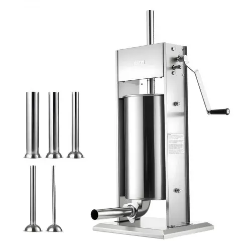 VEVOR Manueller Wurstfüller 15 L, Vertikale Wurstfüllmaschine mit 2 Geschwindigkeiten (Schnell/Langsam) & 5 Füllrohren & Griff, Fleischfüller aus Edelstahl für Gewerblichen & Privaten Gebrauch – Bild 8