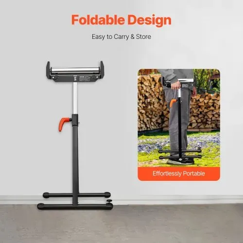 VEVOR 2er-Set Rollenständer, 113kg Tragkraft, höhenverstellbar 68-109cm, klappbarer Arbeitsbock mit Rollenkopf und Kantenführungen aus poliertem Stahl, für Tischkreissägen-Auslauf, Verlängerungsstütze – Bild 4