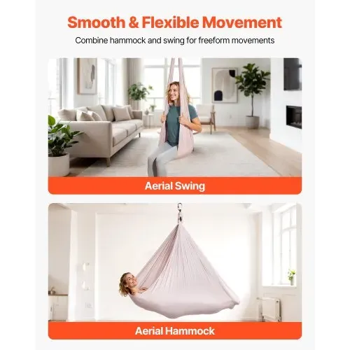 VEVOR Aerial Yoga Hängematte, max. Tragkraft 136,07 kg, Yoga-Schaukel mit Nylongewebe & Daisy Rope & PE-Reißverschlusstasche, Gymnastikschaukeln Doppelfunktion Anti-Gravity-Übungen Rosa – Bild 3