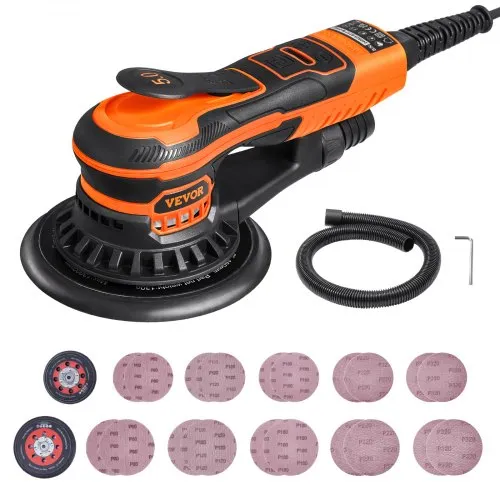 VEVOR Exzenterschleifer 5 und 6 Zoll, bürstenloser 350-W-Exzenterschleifer, 10.000 PRM, 6 variable Geschwindigkeiten, elektrischer Schwingschleifer mit 20 Schleifpapieren, Staubanschluss und Schlauch für das Detailschleifen in der Holzbearbeitung VEVOR Exzenterschleifer 5 und 6 Zoll, bürstenloser 350-W-Exzenterschleifer, 10.000 PRM, 6 variable Geschwindigkeiten, elektrischer Schwingschleifer mit 20 Schleifpapieren, Staubanschluss und Schlauch für das Detailschleifen in der Holzbearbeitung