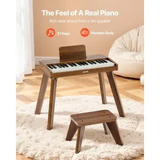 VEVOR Kinder Keyboard, 37 Tasten, Digitalpiano aus Holz für Kinder ab 3 Jahren, Mini-Musikinstrument-Spielzeugset mit Hocker, Realistischem Klang, Dual-Power, Einstellbarer Lautstärke, Walnuss VEVOR Kinder Keyboard, 37 Tasten, Digitalpiano aus Holz für Kinder ab 3 Jahren, Mini-Musikinstrument-Spielzeugset mit Hocker, Realistischem Klang, Dual-Power, Einstellbarer Lautstärke, Walnuss
