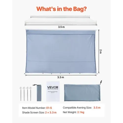 VEVOR Sonnenschutz (2 x 3,3 m) für Markisen (3,5 m), Markisen-Vorderwand mit UV50+ & Reißverschluss-PU-Bezug & Doppelt Genähtem Polyester-Netzgewebe, Regenschutz für Wohnmobil, Camping & Wohnwagen – Bild 6