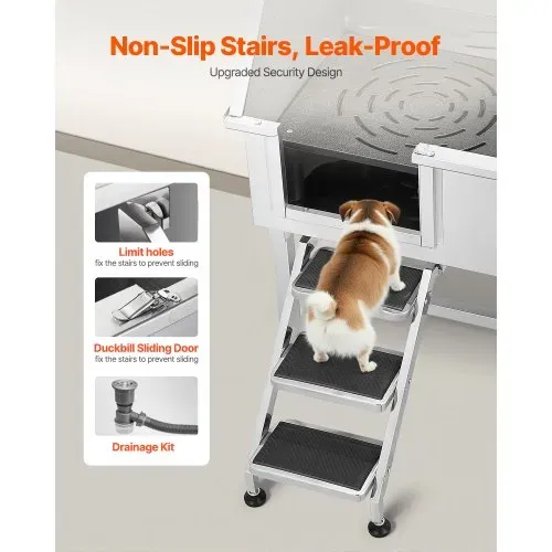 VEVOR Hundewaschstation aus Edelstahl, 961x620x1220 mm, Tierpflegewanne mit Ablagetreppe, Wasserhahn, Duschkopf & Seifenhalter, Hundebadewanne für große, mittelgroße & kleine Haustiere (linke Tür) – Bild 2