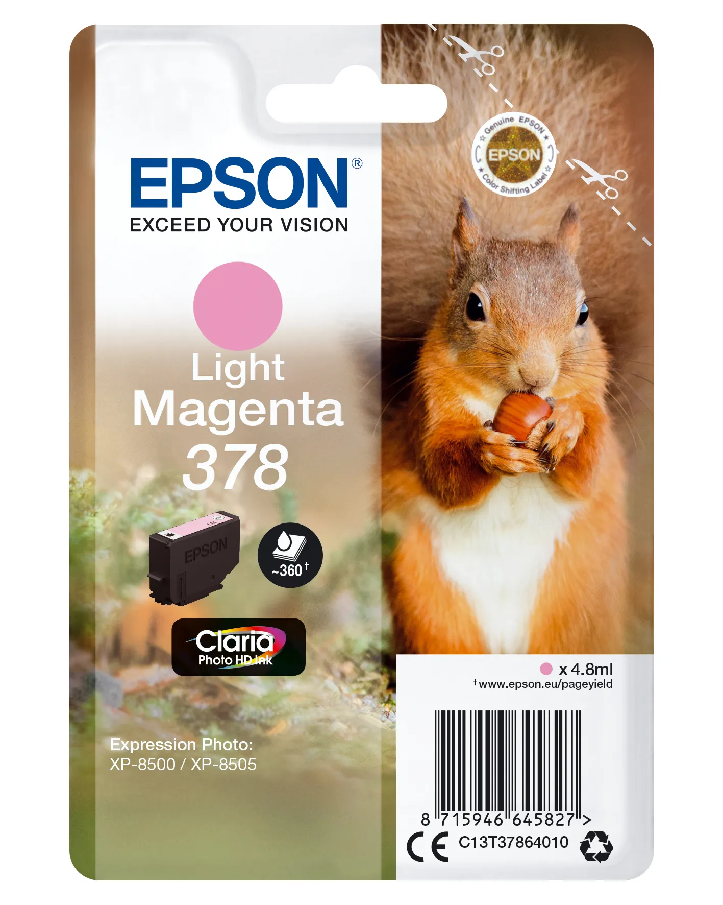 Epson Squirrel Singlepack Light Magenta 378 Claria Photo HD Ink Epson Squirrel Singlepack Light Magenta 378 Claria Photo HD Ink