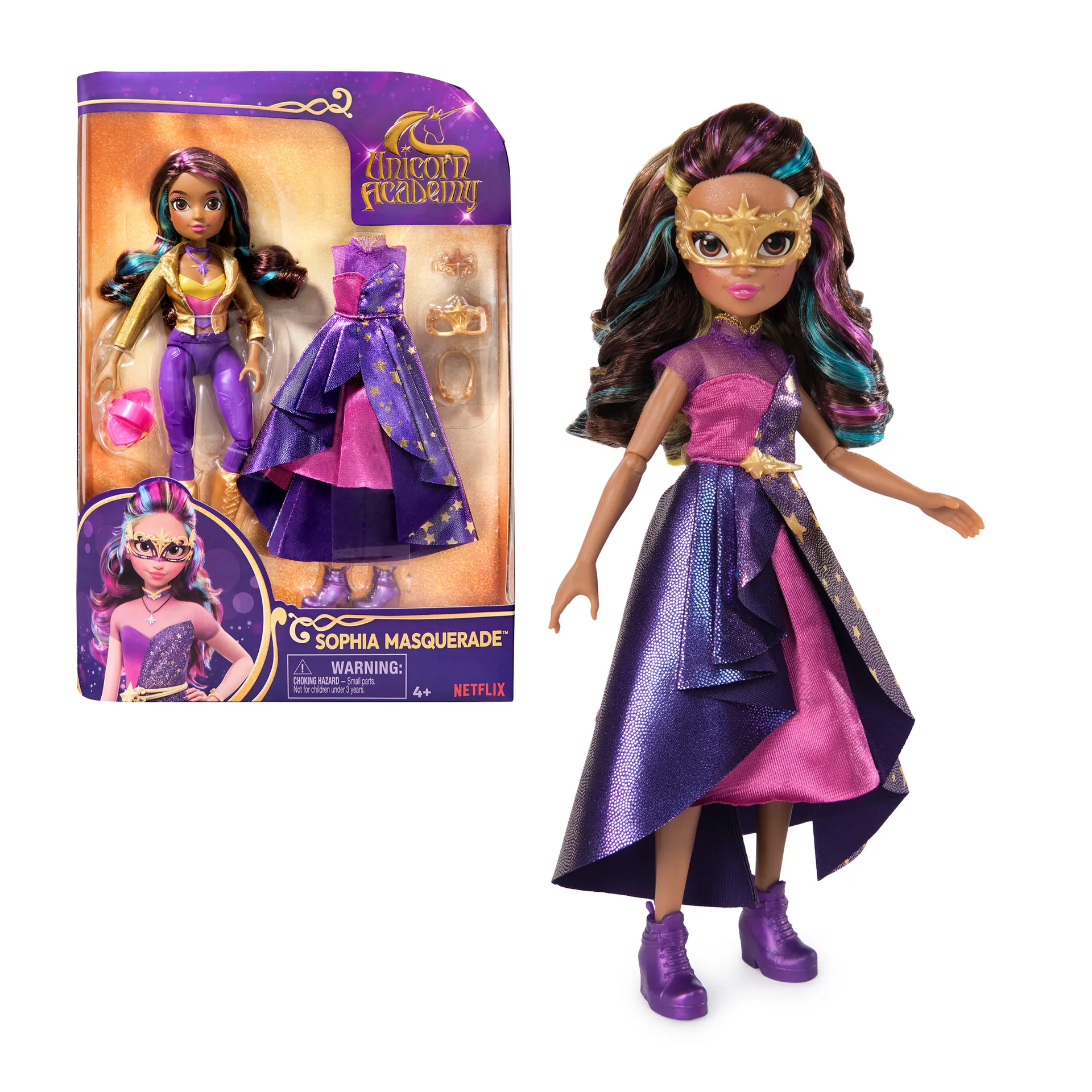 Unicorn Academy Deluxe Ankleidepuppe Maskenball – Sophia, Originalpuppe zur beliebten Netflix-Serie, 24 cm groß, mit 2 Outfits und Accessoires Unicorn Academy Deluxe Ankleidepuppe Maskenball – Sophia, Originalpuppe zur beliebten Netflix-Serie, 24 cm groß, mit 2 Outfits und Accessoires