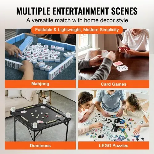 VEVOR Mahjong-Tisch, Zusammenklappbarer Kartentisch für 4 Spieler mit 4 Getränkehaltern & 4 Chip-Fächern, Tragbarer Domino-Spieltisch mit 1 Satz Dominosteine für Mahjong Poke Puzzles – Bild 4