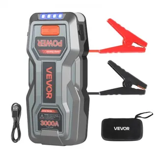 VEVOR Starthilfe Powerbank, Starthilfegerät 3000A Spitzenstrom mit LED-Taschenlampe & Kabel für Motor bis zu 9L Benzin/7L Diesel, Tragbarer Booster mit Schnellladung & Sicherheitsschutz für Notfall VEVOR Starthilfe Powerbank, Starthilfegerät 3000A Spitzenstrom mit LED-Taschenlampe & Kabel für Motor bis zu 9L Benzin/7L Diesel, Tragbarer Booster mit Schnellladung & Sicherheitsschutz für Notfall