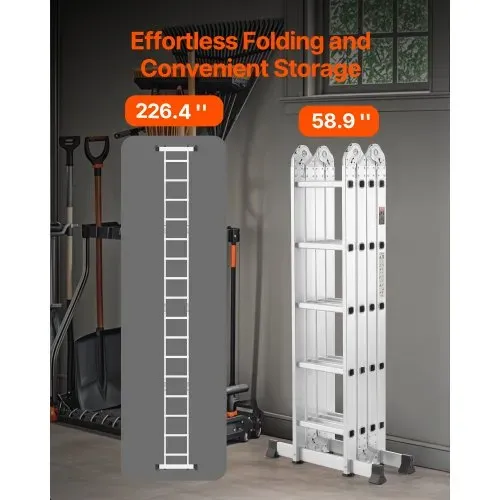 VEVOR Mehrzweckleiter, 7-in-1-Multifunktionsleiter, A-Rahmen, 5-Stufen-Teleskopleiter, Leitergerüst 5750 mm, verstellbare Hochleistungsleiter, 150 kg Tragkraft, für den Außenbereich zu Hause – Bild 4