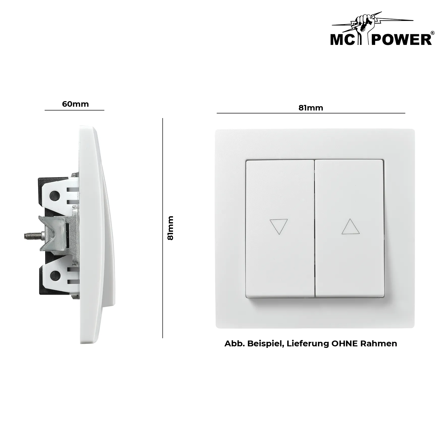 Jalousie-Taster McPower ''Flair'', Hoch und Runter, 250V~/10A, UP, weiß – Bild 3