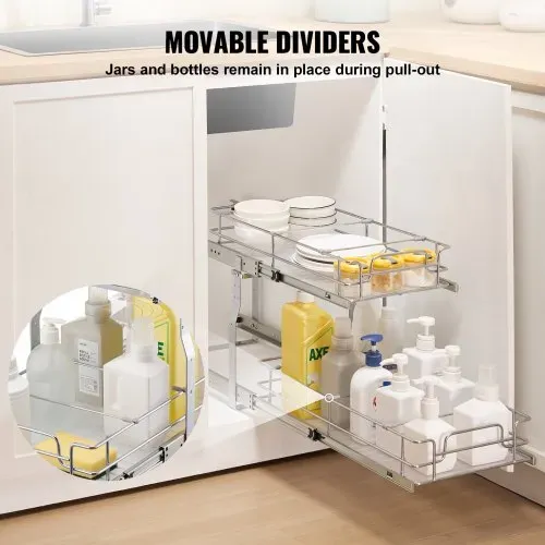 VEVOR Ausziehbarer Spülschrank-Organizer mit 2 Ebenen unter Waschbecken (249x539x81 mm) Gewürzregal Küchenregal Lagerregal Organizer für Küche Badezimmer 334x563x485 mm (Installationsgröße) – Bild 2