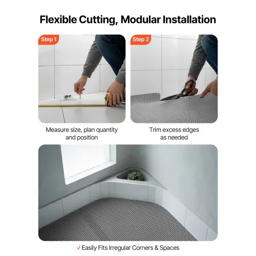 VEVOR Drainagematte PVC (90 cm x 300 cm), Rutschfeste PVC-Bodenmatte Spritzschutzmatte für Nassbereiche, Hohlmattenrolle, Antirutschmatte für Schwimmbäder, Terrassen, Badezimmer & Toiletten, Grau – Bild 4