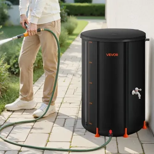 VEVOR Regentonne faltbar, 250 L tragbares Regenfass, Regenwassertank, 500D PVC-Regenwassersammelsystem, Wassertank, Regenwassertonne mit Zapfhahn und Überlaufset, Schwarz – Bild 7