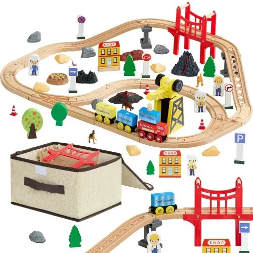 VEVOR Holzeisenbahn Set 70-tlg., Eisenbahn-Spielzeug für Kinder ab 3 Jahren, Baustellen-Kran-Zugspielzeug, kompatibel mit gängigen Marken, Weihnachts- & Geburtstagsgeschenk für Kleinkinder VEVOR Holzeisenbahn Set 70-tlg., Eisenbahn-Spielzeug für Kinder ab 3 Jahren, Baustellen-Kran-Zugspielzeug, kompatibel mit gängigen Marken, Weihnachts- & Geburtstagsgeschenk für Kleinkinder