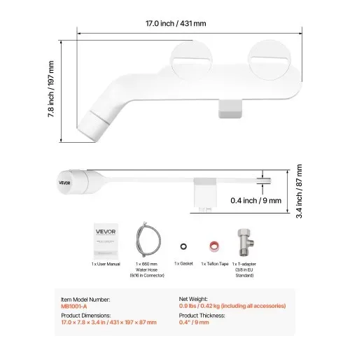 VEVOR Bidetaufsatz für Toilette, nicht elektrischer Bidet-WC-Aufsatz mit ausziehbarer Doppeldüse & einstellbarem Kaltwasserdruck Einlass aus Edelstal ideal für die Gesäß- und Intimwäsche, weiß – Bild 6