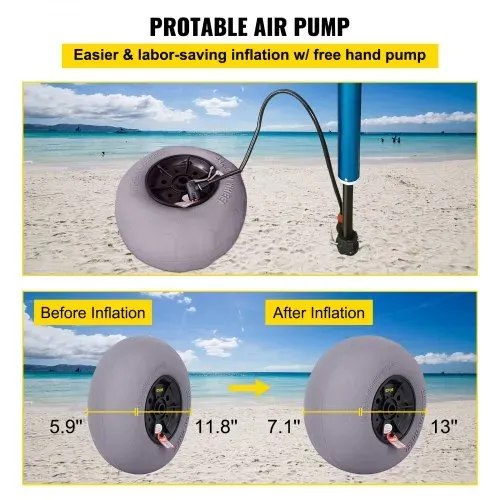 VEVOR 33 cm Ballonräder Reifen, TPU Strandräder Ersatz-Ballon-Sandreifen 55 kg Tragfähigkeit 2-3 PSI Niederdruck, für Kajakwagen Kanuwagen Strandwagen Gartenwagen Angelwagen – 2 Stück – Bild 5