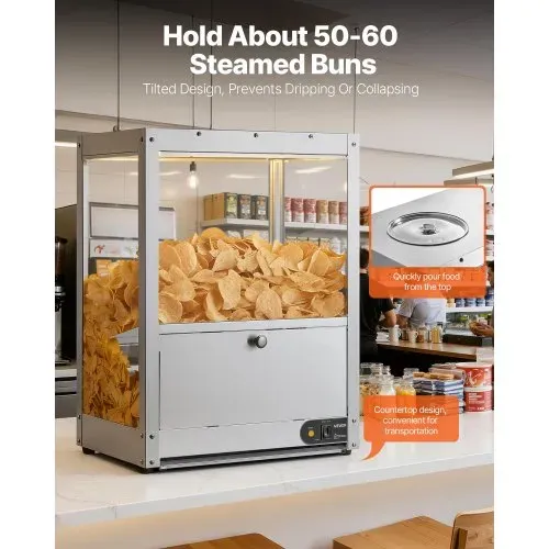 VEVOR Kommerzielle Nacho-Maschine 80 L, Elektrischer Chip-Wärmer 300 W mit Heizplatte & Wärmelampe & Ablenkplatte, Nacho-Chip-Wärmer aus Edelsstahl für Popcorn Kartoffelchips Erdnusschips – Bild 2