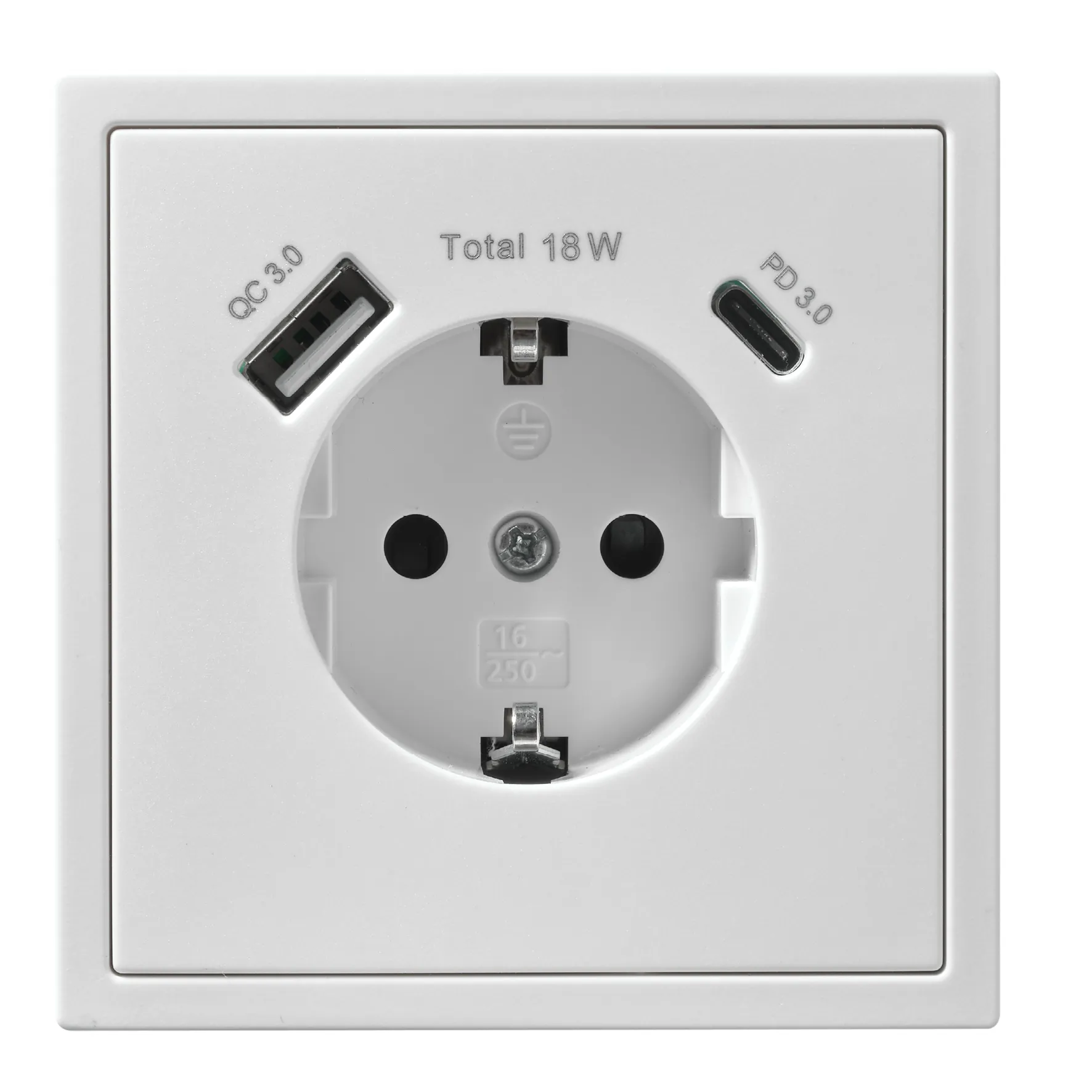 Schutzkontakt-Steckdose McPower “Shallow“ 1x USB-C – 18W Quickcharge – 1x USB-A Schutzkontakt-Steckdose McPower “Shallow“ 1x USB-C – 18W Quickcharge – 1x USB-A