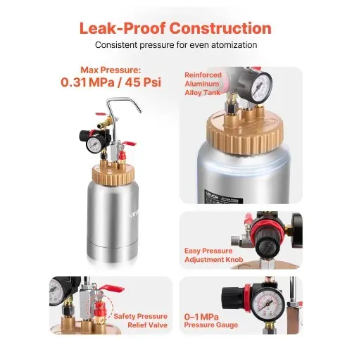 VEVOR Druckbehälter für Sprühfarbe, 2 L Drucktank mit 2 Spritzpistolen (φ1,8 mm + φ3 mm) & 2 Schläuchen (3 m) für Heimgebrauch Heimwerkerarbeiten Kunstkreationen, Farbbehälter Farbspritzgerät – Bild 4