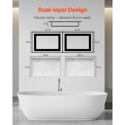 VEVOR Duschnische, 40,6 x 81,3 cm + 40,6 x 81,3 cm Wandnische mit beweglichem Regal, 10,2 cm dicker moderner Seifen- & Shampoo-Aufbewahrungs-Organizer, schwarz für Badezimmerdusche – Bild 5