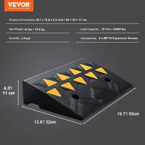 VEVOR 2xSchwellenrampe Vollgummi Türschwellenrampe Max. Tragfähigkeit bis zu 15Tonnen Bordsteinrampe 50x32x11cm Rollstuhlrampe Auffahrrampe Gummirampe ideal für unebenen Boden Bordsteinkanten – Bild 6